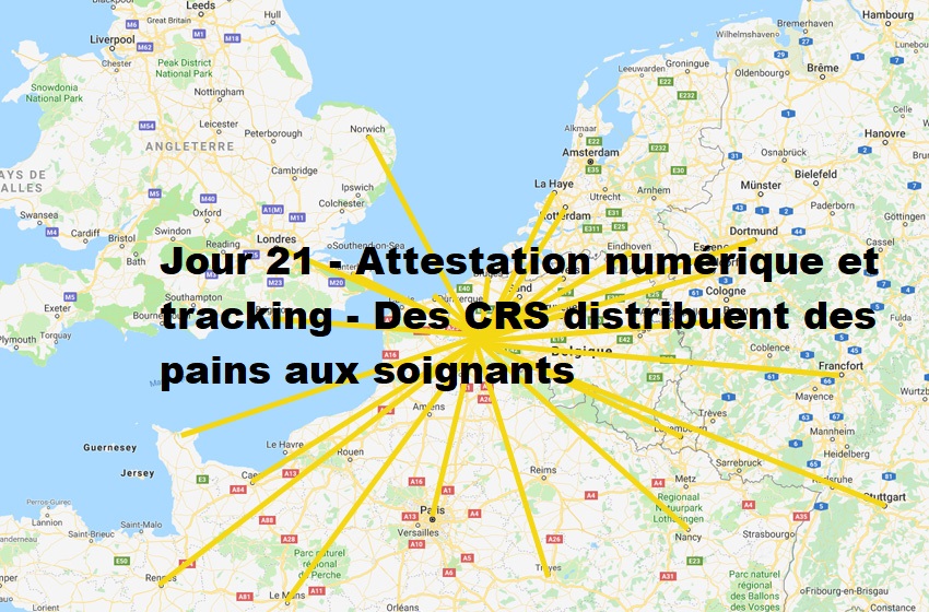 Jour 21 - Attestation numérique et tracking - Des CRS distribuent des pains aux soignants